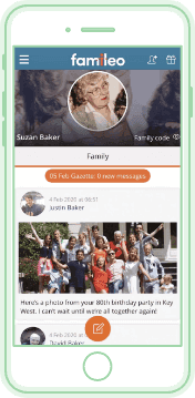 Illustration vectorielle représentant l'interface de l'application mobile Famileo sur un téléphone